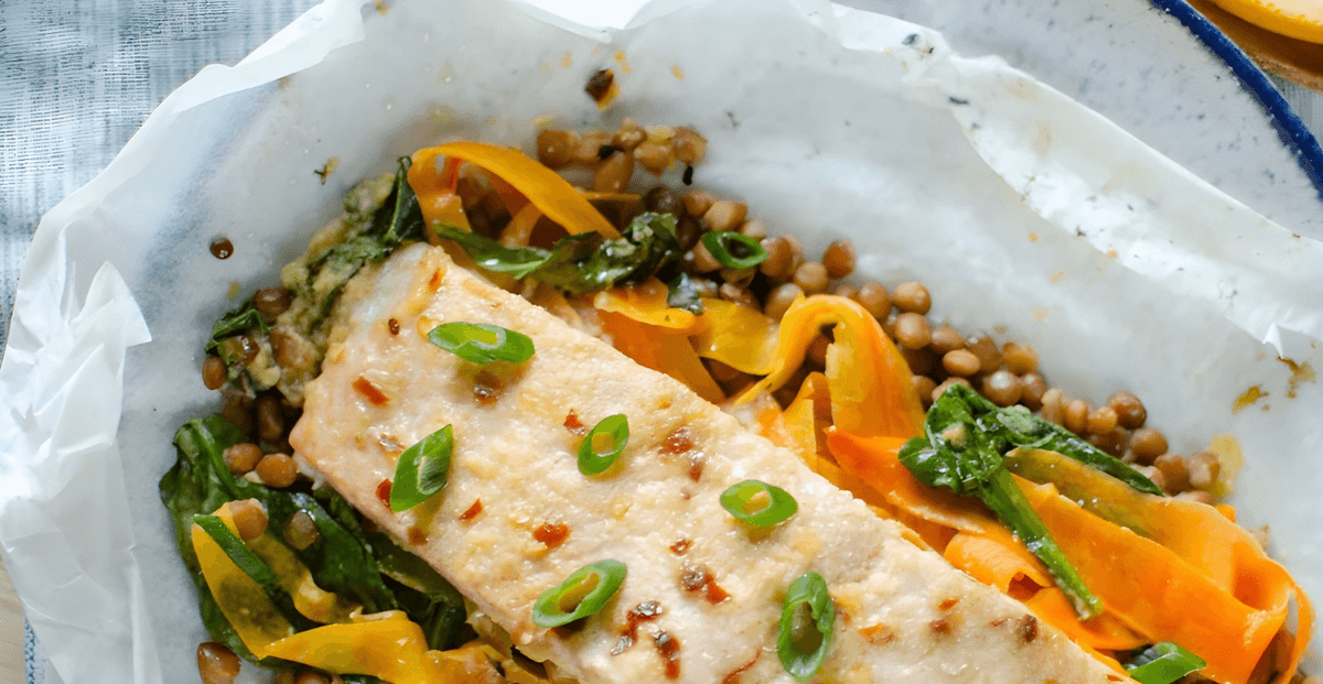 Baked Salmon with Lentils